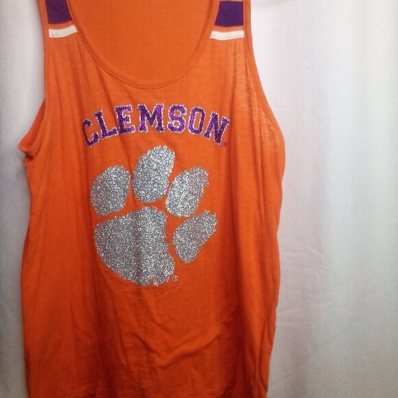 E5 Tank Top L Women Clemson Tigers Racer Back Glitter Orange Purple - Picture 5 of 13